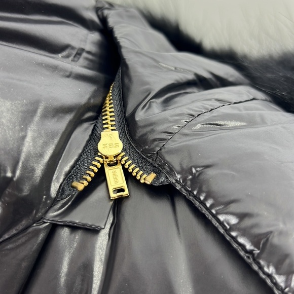 BEA YUK MUI DOWN PUFFER BLACK GOLD NWT  NYLON COAT WITH REMOVEABLE HOOD SZ 42 - Picture 8 of 15